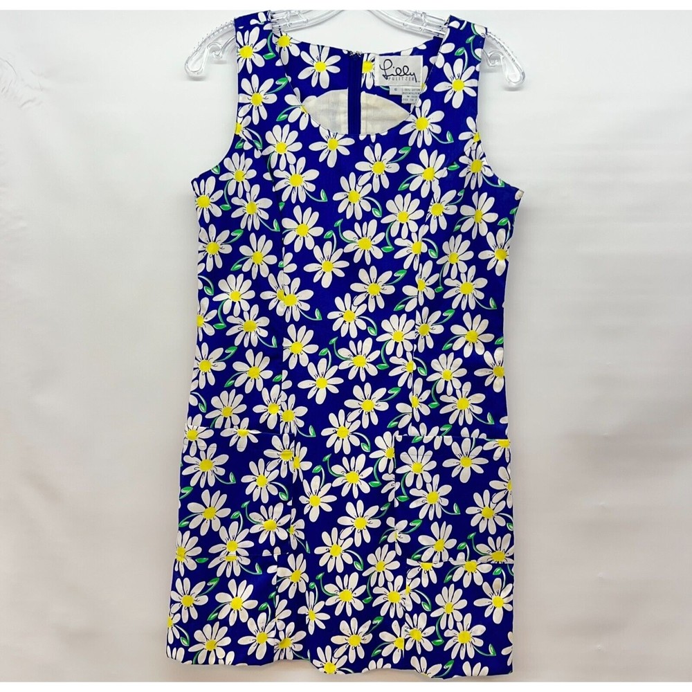 Lilly Pulitzer Women Round Neck Sleeveless Blue With White Daisy Mini Dress Sz 6